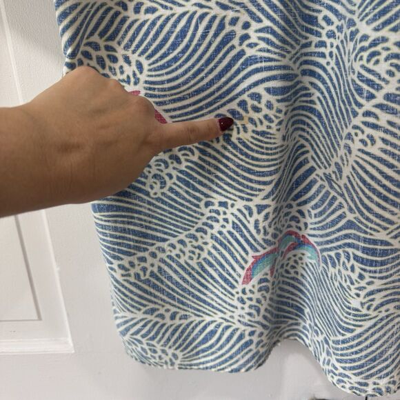 Reyn Spooner Buttoned Shirt Blue Reverse Print Hawaiian Waves Dolphins USA XL - Picture 4 of 9